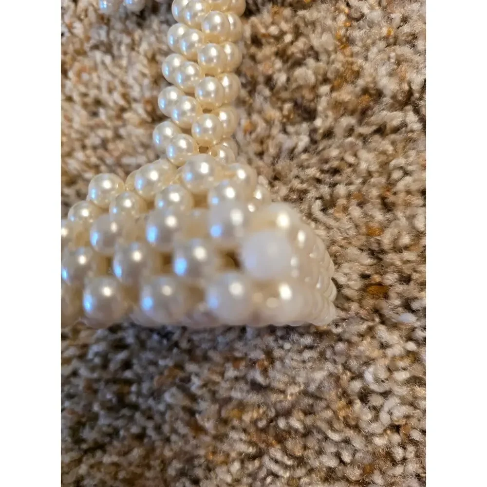 VTG Handmade Pearlized Beaded 3D Standing Cross Crisman Ornament Woven Craft